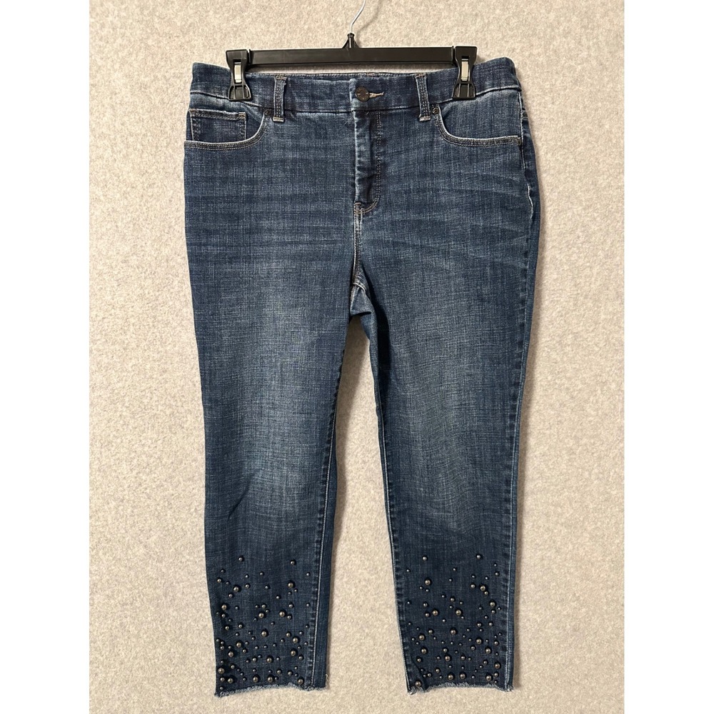 Chico's SO Slimming Faux Pearl Girlfriend SLIM Leg Ankle Jeans Size 6P NWOT
